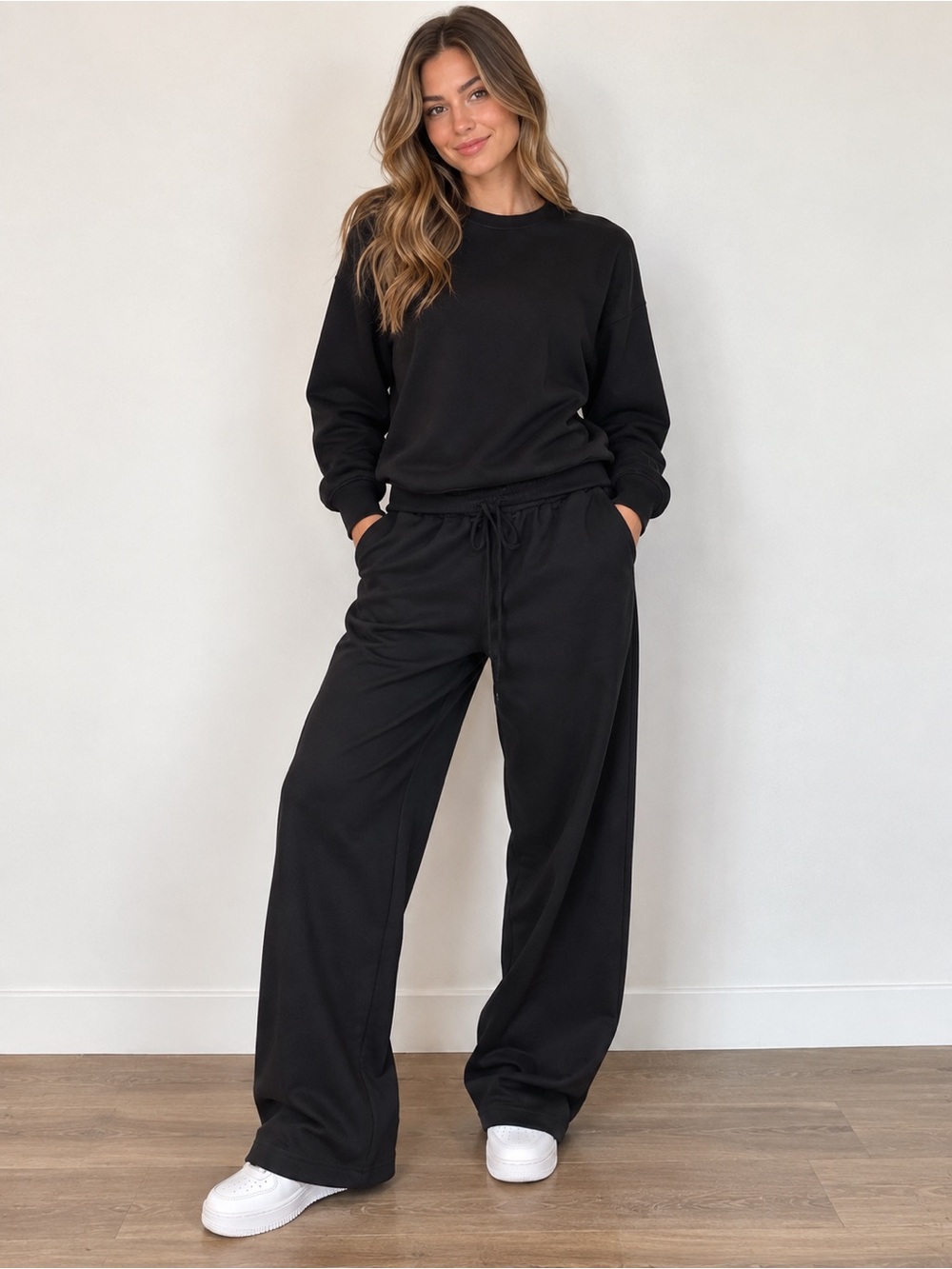 Women’s Wide Leg Drawstring Pants - Black matching Set✨